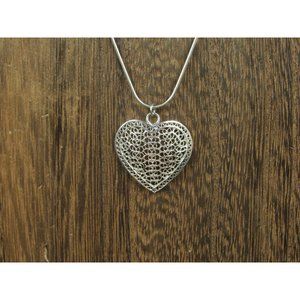 16" Sterling Silver Unique Fancy Pattern Love Heart Necklace Vintage Minimalist